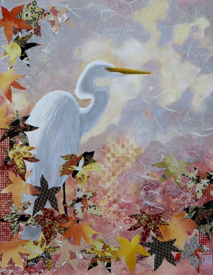 Autumn Egret 2 | Acrylic and Collage | 20" x 16" | $795.00