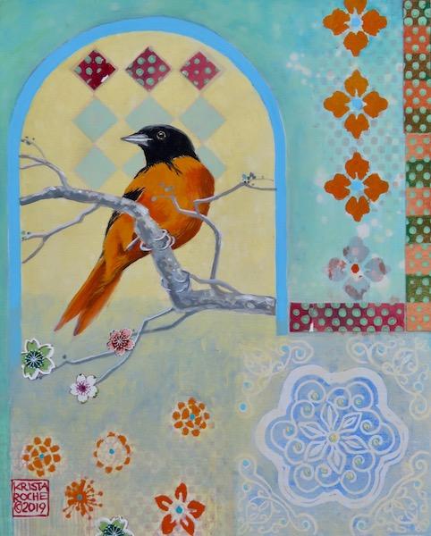 Spirit of Orange - Spring (Baltimore Oriole) | Acrylic and Collage | 10" x 8" | $325.00 | SOLD