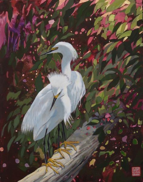 Snowy Egrets Siesta Time | Acrylic | 14' x 11' | $550.00 | SOLD