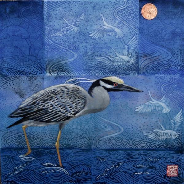 Night Stalker (Yellow-crowned Night Heron) | Acrylic | 12" x 12" | $550.00