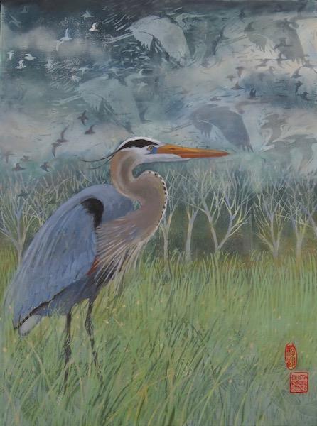 Great Blue Heron; Cloudy Day | Acrylic | 16" x 12" | $625.00 | SOLD