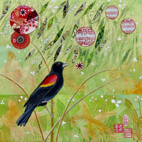 Call of the Redwing | Acrylic and Collage | 12" x 12" | $550.00 | SOLD