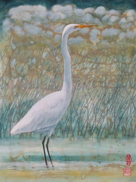 Awaiting the Storm (Great Egret) | 16" x 12' | acrylic | $650.00 