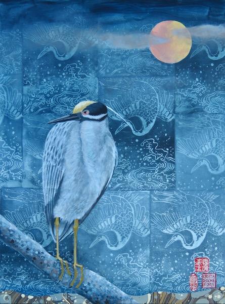 Yellow-crowned Night Heron with Moon | 16" x 12" | acrylic | $650.00 