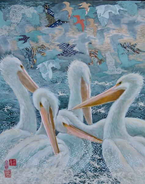 Surfside Pelicans | 20" x 16" | acrylic/collage | $1100.00 