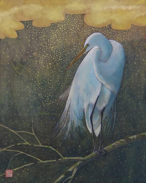 In a shower of Sunlight (Great Egret) | 20" x 16" | acrylic/collage | $895.00 | SOLD