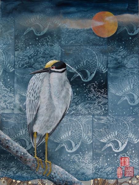 Yellow-crowned Night Heron with Moon | 16' x 12' | $650.00 | SOLD