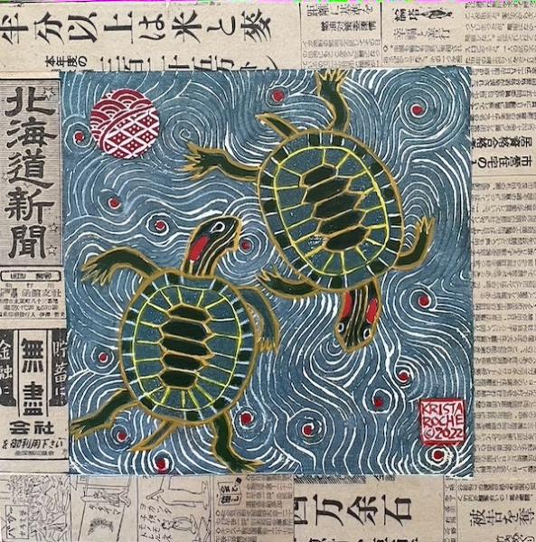Yin/Yang Turtles 1 | 8" x 8" |acrylic/collage |  $290.00 