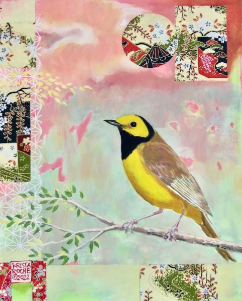 Sightings: Hooded Warbler | 10" x 8" | acrylic/collage | $425.00