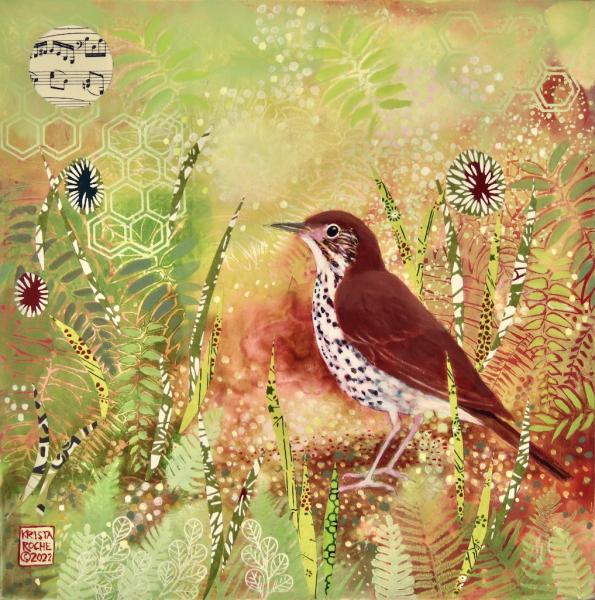 In Memory of a Wood Thrush 3 | 12" x 12" | acrylic/collage | $625.00