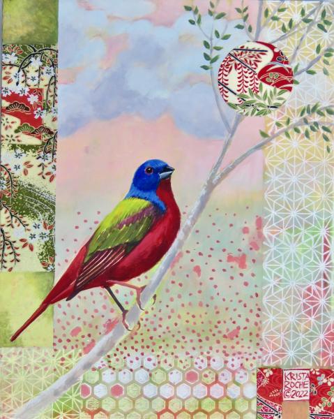 Sightings: Painted Bunting | 10" x 8" | acrylic/collage | $425.00 | SOLD
