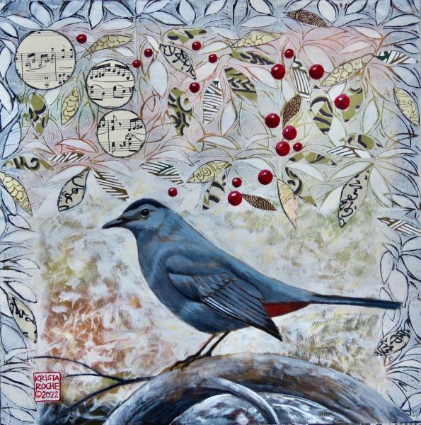 Sightings: Gray Catbird | 12" x 12" | acrylic/collage | $625.00 | SOLD