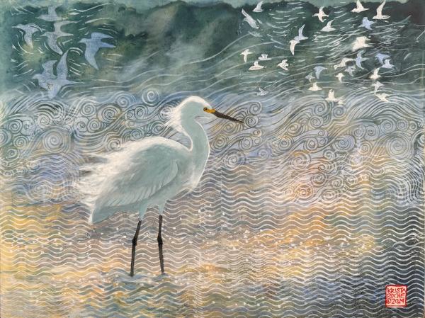 Wind Before the Storm 1 (Snowy Egret) | 12" x 16" | acrylic | $695.00