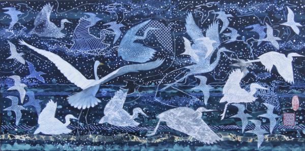Wings of Night 2 | 10" x 20" | acrylic/collage } 700.00