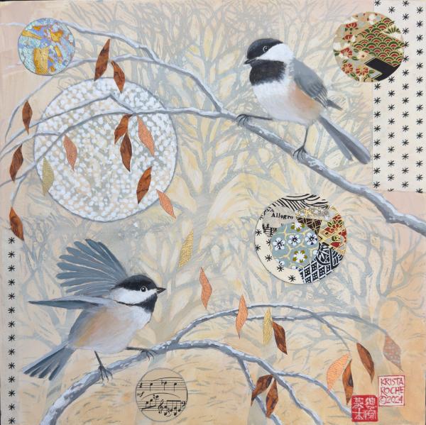 Winter Chickadees | 12" x 12" | acrylic/collage | $625.00