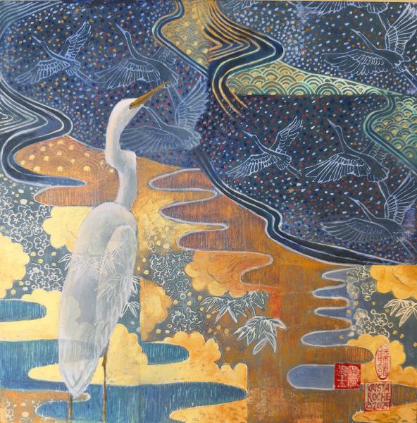 Egret in Cloud Garden 1 | 12' x 12' | acrylic | $625.00