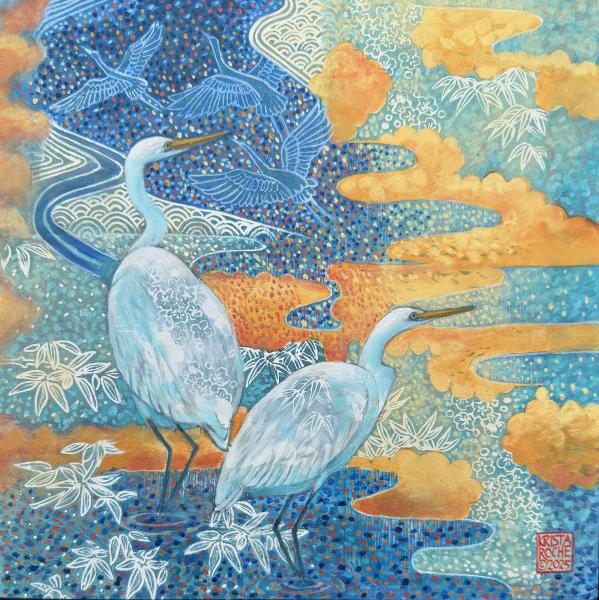 Egrets in Cloud Garden 2 | 12" x 12' | acrylic | $625.00
