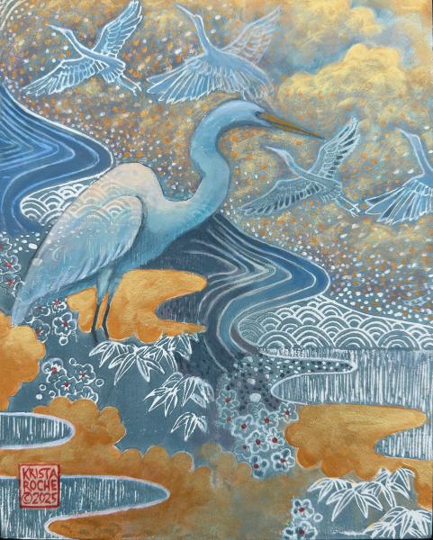 Egret in Cloud Garden  3 | 10" x 8" | acrylic | $450.00
