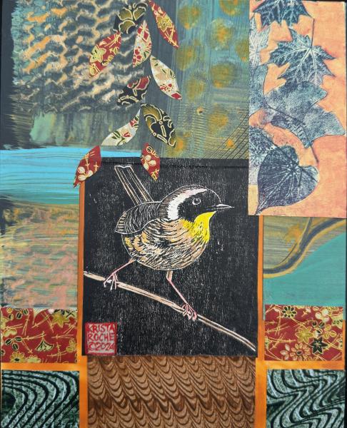 At Water's Edge 2 (Common Yellowthroat) | 10" x 8" | acrylic/collage | $450.00