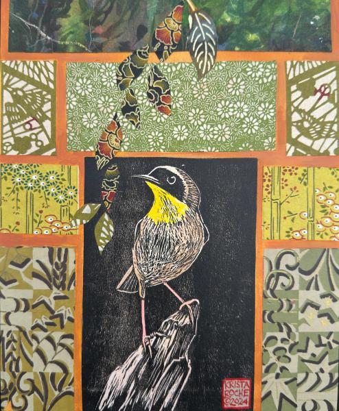 At Water's Edge 1 (Common Yellowthroat) | 10" x 8" | acrylic/collage | $450.00