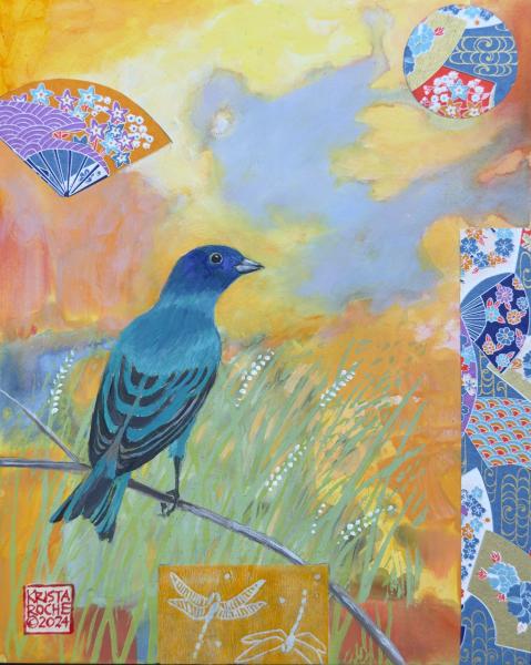 In a Summer Field 2 (Indigo Bunting) | 10" x 8' | acrylic/collage