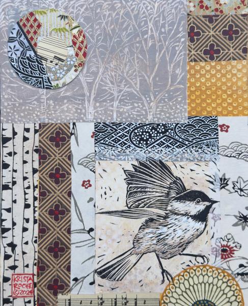 Chickadee Capers 2 | 10' x 8" | acrylic/collage | $450.00