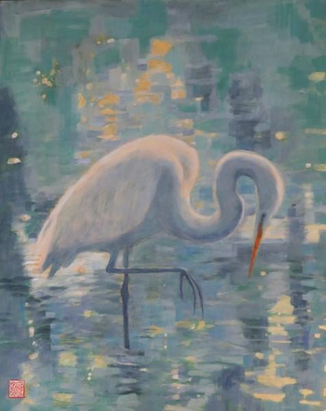 Early Morning Solitude (Great Egret) | 20"x16" | acrylic | $895.00
