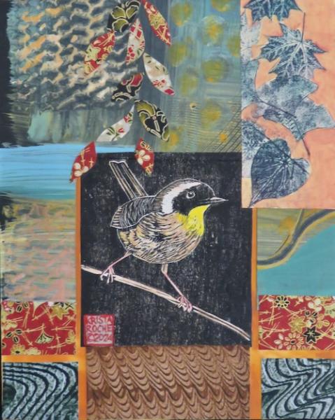 At Water's Edge 1 (Common Yellowthroat) | 10"x8" | acrylic/collage | $450.00