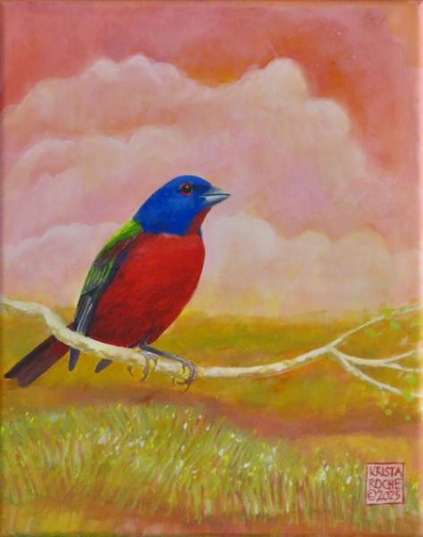 End of Day (Painted Bunting) | 10"x8" | acrylic/collage | $450.00