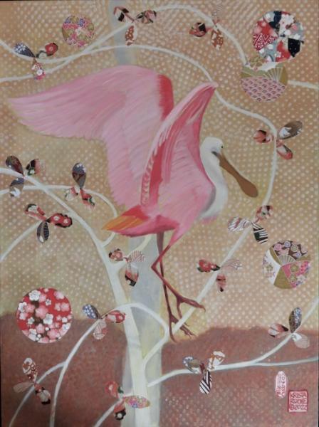 Dancing with the Spoonbills 1 | 16"x12" | acrylic/collage | $750