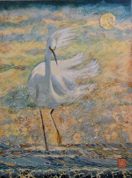 Wind Dancer 1 (Snowy Egret)| 16" x 12"|acrylic/college | $750.00