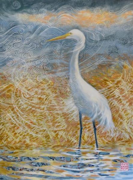 Marsh Wind (Great Egret) | 16' x 12' | acrylic/collage | $750.00