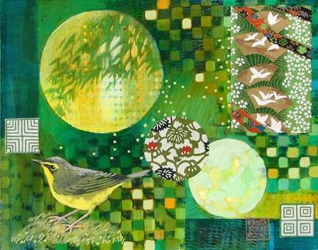 Spring Song (Kentucky Warbler) | Acrylic and Collage | 8" x 10" | $325.00
