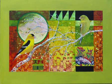 Portal Into Spring 9 (Goldfinches) |Acrylic and Collage | 9" x 12 |$350.00