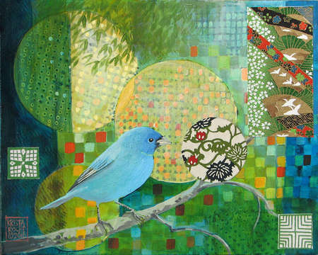 Spring Song 2 (Indigo Bunting) | Acrylic and Collage | 8" x 10" | $325.00