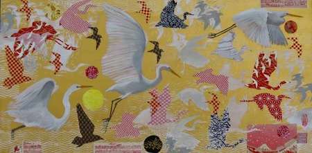 Flight Fantasy 3 | Acrylic and Collage | 12" x 24" |$850.00