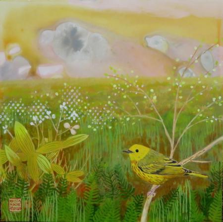Spring Wetland 2 (Yellow Warbler) | Acrylic and Collage | 12" x 12" | $595.00 |SOLD