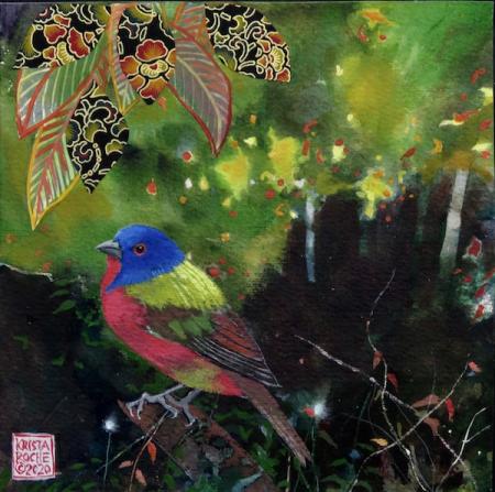 Painted Bunting 3 | Acrylic and Collage | 8" x 8" | $295.00 