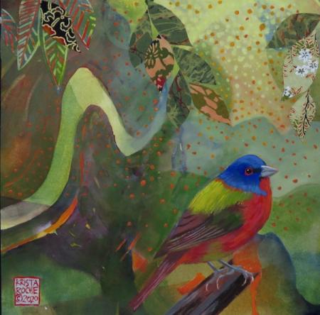 Painted Bunting 1 | Acrylic and Collage | 8" x 8" | $295.00 | SOLD