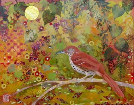 In a Leafy World (Brown Thrasher) | Acrylic and Collage | 11" x 14" | $550.00 | SOLD