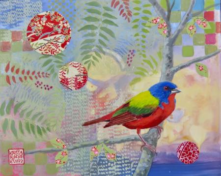 April Awakening 2 (Painted Bunting) | 8" x 10" | acrylic/collage | $395.00 | SOLD 