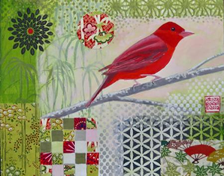 Summer Tanager in Spring Green 3 | 8" x 10" | acrylic/collage | $425.00 