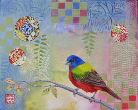 April Awakening 3 (Painted Bunting) | 8" x 10" | acrylic/collage | $395.00 