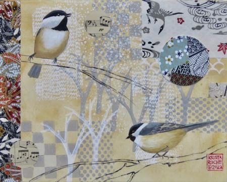 Winter Chickadees 1 | 8" x 10" | acrylic/collage | $395.00 