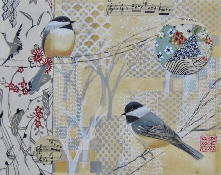 Winter Chickadees 2 | 8" x 10" | acrylic/collage | $395.00 | SOLD