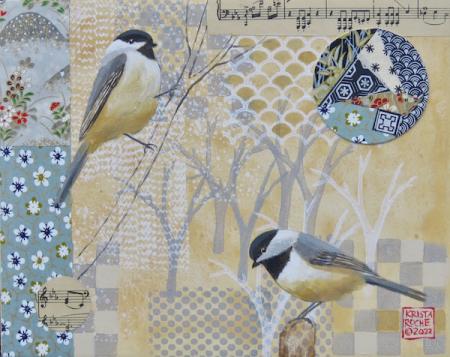 Winter Chickadees 3 | 8" x 10" | acrylic/collage | $395.00 