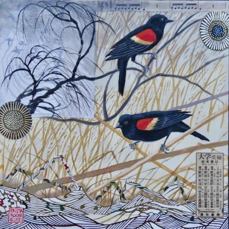 Notes of Red in a Winter Marsh | 12" x 12" | acrylic/collage | $575.00 