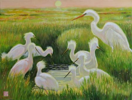 Morning Gathering in a Spring Marsh | 18" x 24" | acrylic | $1950.00