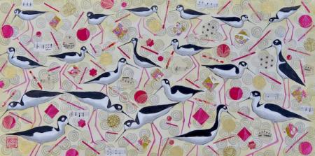Dancing with Twenty Stilts | 12" x 24" |acrylic/collage |$850.00
