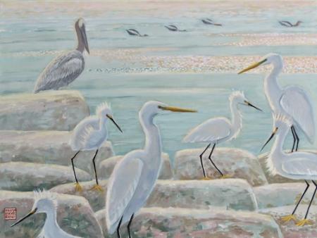Gathering on the Jetty 1 | acrylic | 18" x 24" | $1,100.00